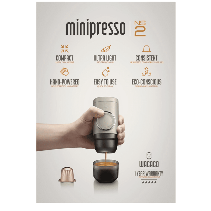 Wacaco Minipresso NS2 Pod – Handheld Espresso Machine for Capsules