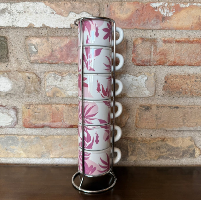 Bialetti Primavera Pink - Set of 6 Espresso cups and holder