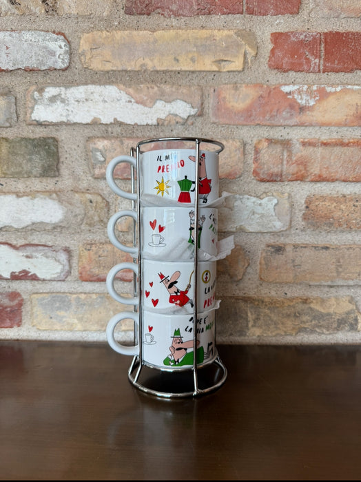 Bialetti Italia - Set of 4 Cappuccino cups and holder