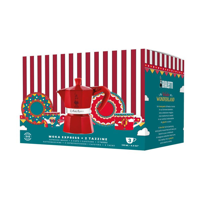 Bialetti Moka Express 3 cups Red – Winter Wonderland Gift Set (incl. 2 cups &amp; saucers)