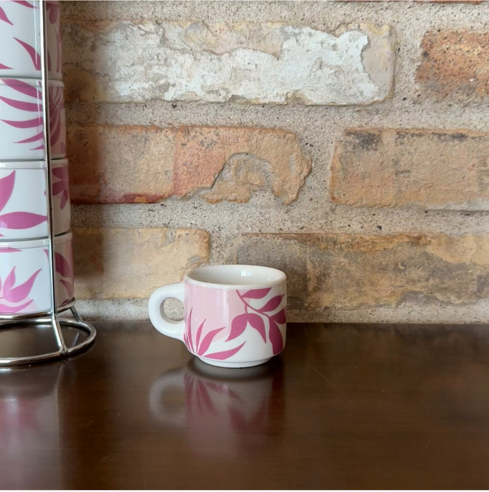 Bialetti Primavera Pink - Set of 6 Espresso cups and holder