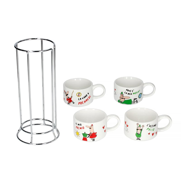 Bialetti Italia - Set of 4 Cappuccino cups and holder