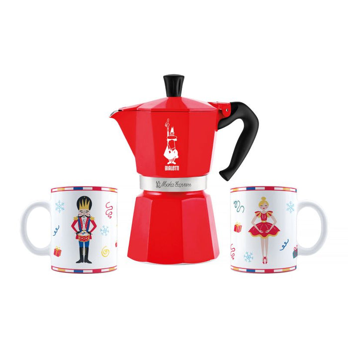 🎄 Bialetti Moka Express – The Nutcracker Limited Edition – 6 cup moka pot incl. 2 mugs