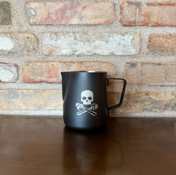 Joe Frex Barista Milk Jug – Black with Pirate Motif – 590 ml