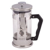 Bialetti stempelkande i glas og rustfrit stål med sort ergonomisk håndtag vist som klassisk produktfoto på lys baggrund.