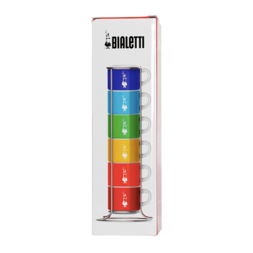 Bialetti Color – Set of 6 Espresso Cups + Holder (Multicolor)