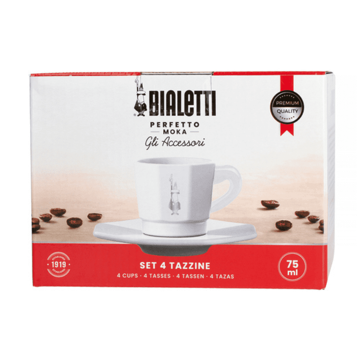 Bialetti – Set of 4 cups &amp; saucers (White, 60 ml)