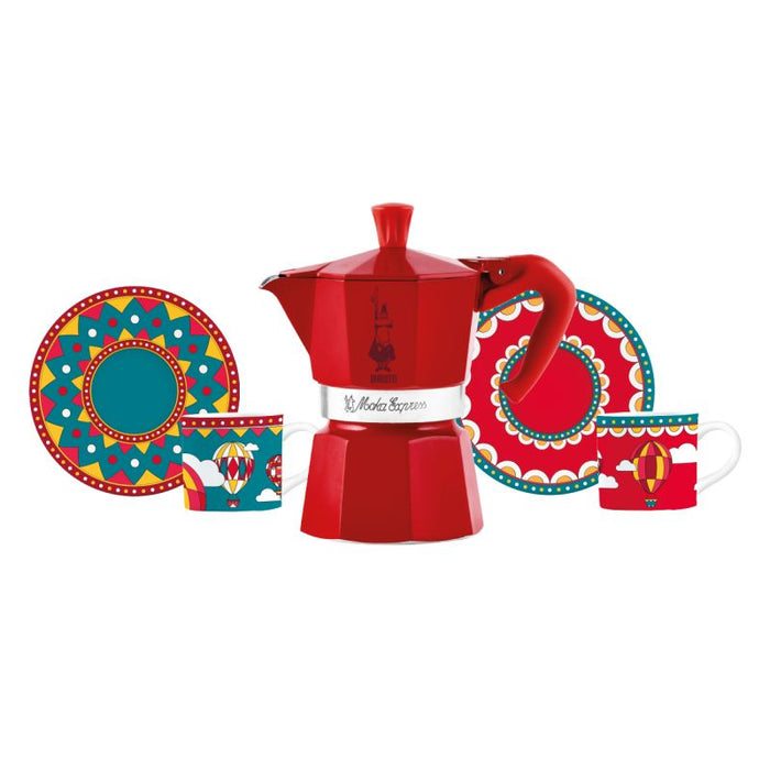 Bialetti Moka Express 3 cups Red – Winter Wonderland Gift Set (incl. 2 cups &amp; saucers)