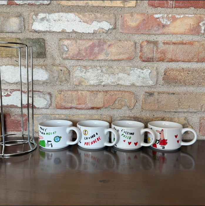 Bialetti Italia - Set of 4 Cappuccino cups and holder