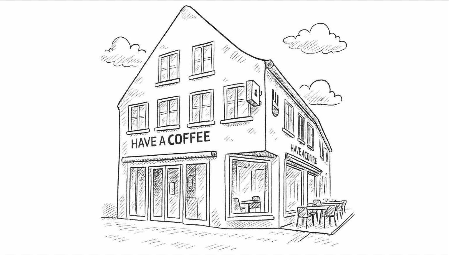 Have A Coffee logo i brun skrift med "Have A" i kursiv og "COFFEE" i versaler.