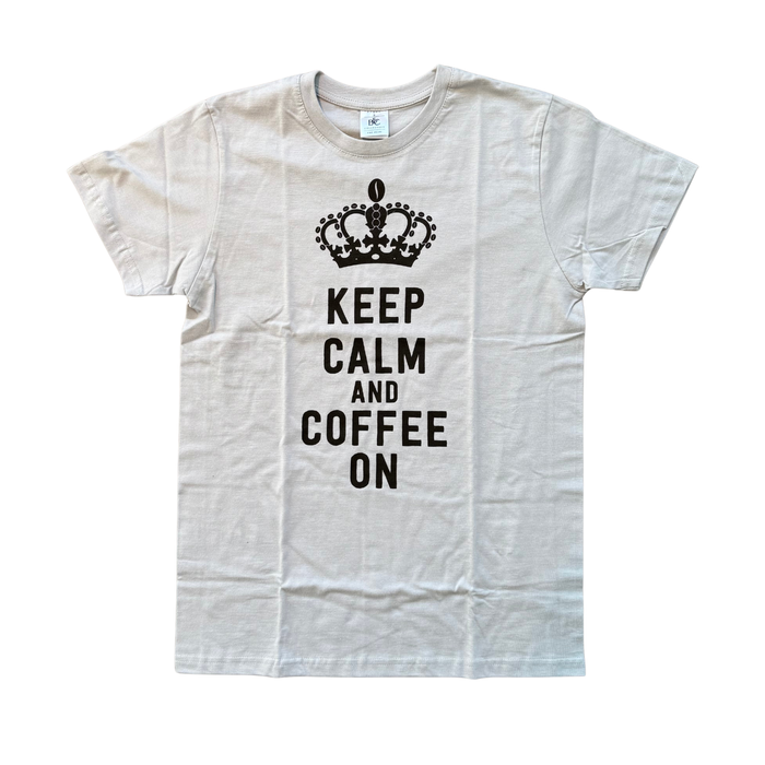 Joe Frex T-shirt – Keep Calm and Coffee On (Light Grey)