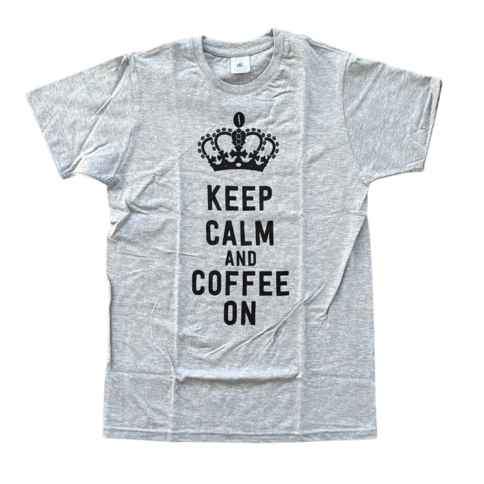 Joe Frex T-shirt – Keep Calm and Coffee On (Dark Grey)