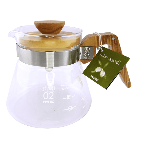 Hario Coffee Server Glass Jug 600 ml – Olive Wood (VCWN-60-OV)
