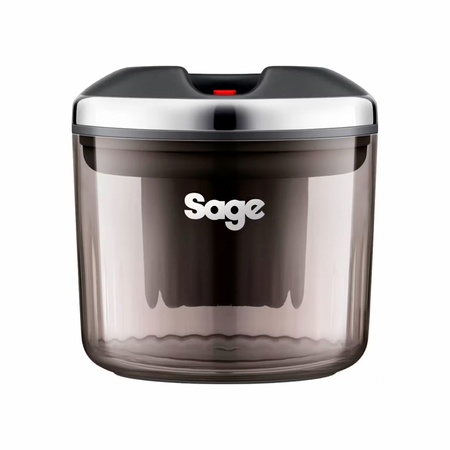 Sage vakuumbeholder til kaffe med lufttæt låg og tonet transparent design vist på lys baggrund som minimalistisk produktfoto.
