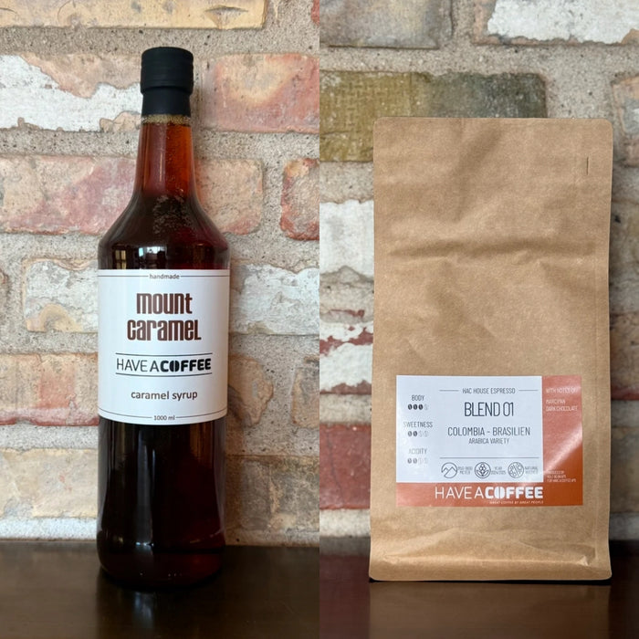 Black Week Bundle – Karamel Sirup (1 ltr.) + Espresso Blend 01 (250 g)